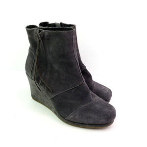 Toms Womens Size 9.5 Gray Suede Lace Up Wedge Ankle Booties Shoes 300615